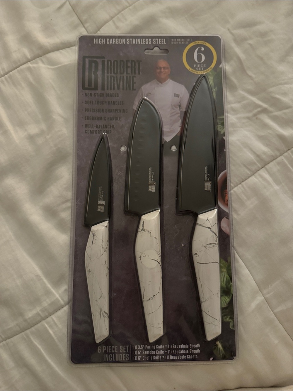 6-Piece Marble Handle Knife Set - White